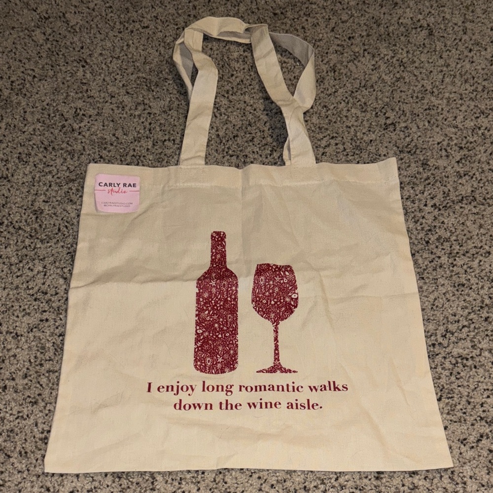 Beige Tote Bag with Red Wine Print